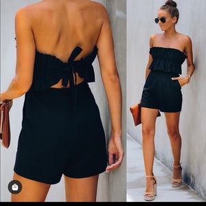 Zion Cotton Pocketed Strapless Romper- Black
